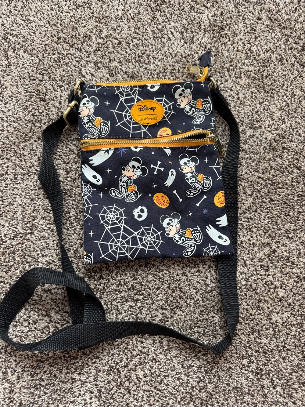 Disney Black Crossbody Messenger Bag with Orange Accents